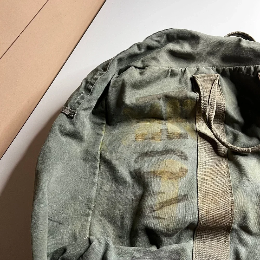 Vintage US Military Canvas Aviator Kit Bag Olive Drab Duffel Cargo Bag Large